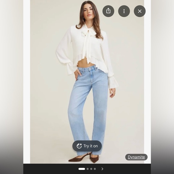 Dynamite Cream Tie-Neck Ruffled Blouse - Picture 7 of 7